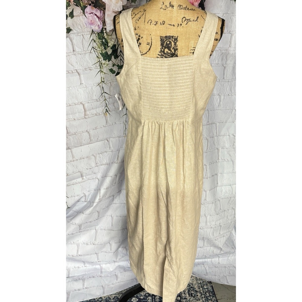 Minimalist Linen Blend Midi Dress Neutral Coastal Quiet Luxury Capsule Large - Picture 7 of 12